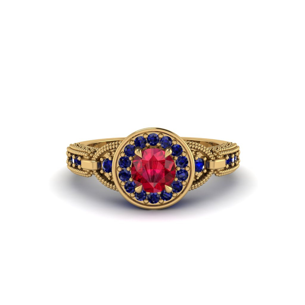 Ruby Double Halo Handmade Engagement Ring - Gracelyn No. 70