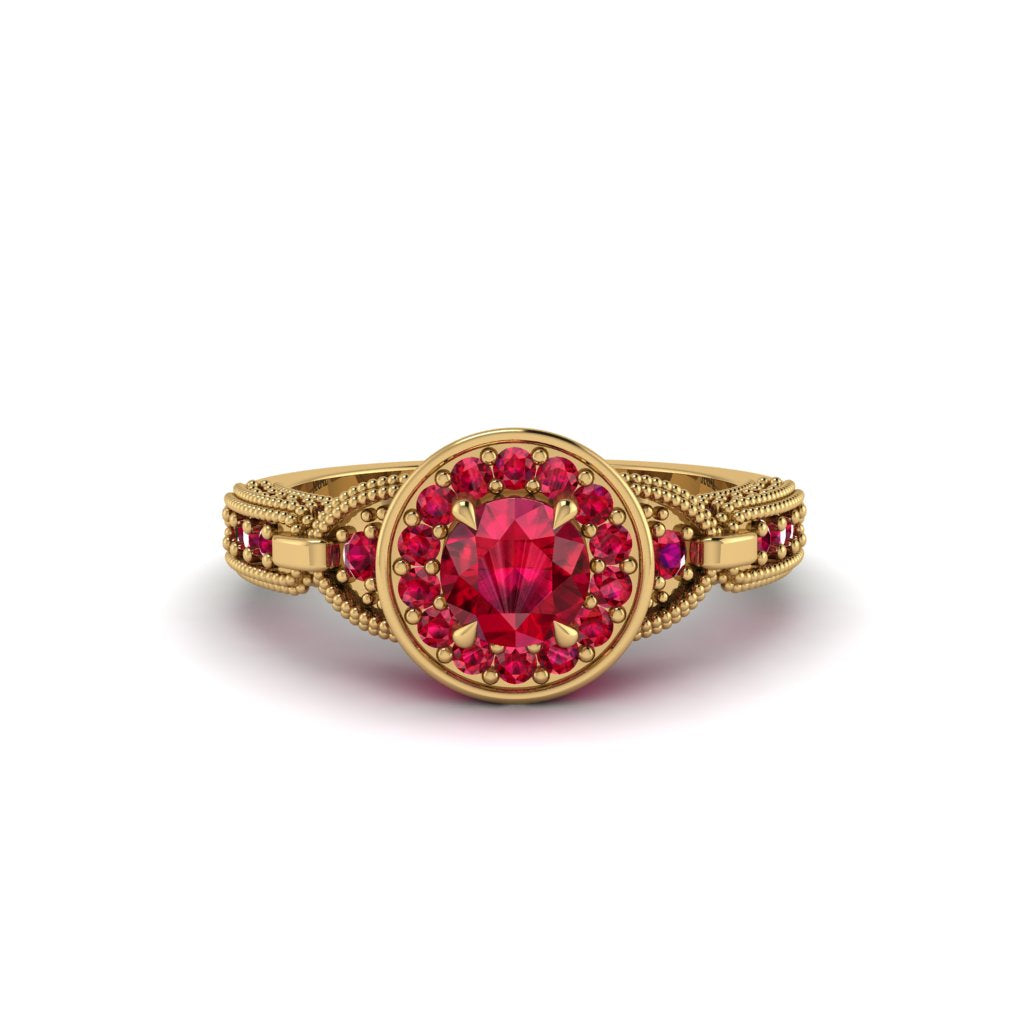 Ruby Double Halo Handmade Engagement Ring - Gracelyn No. 55