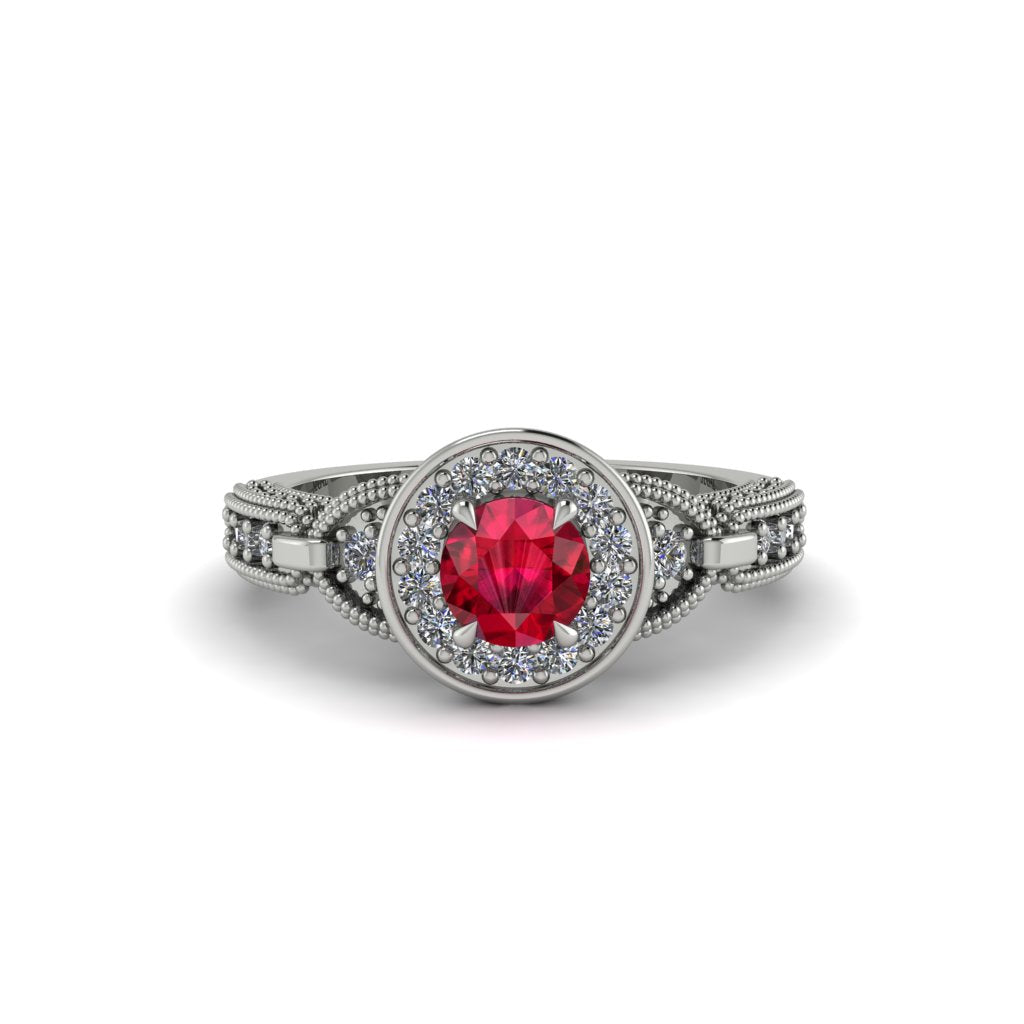 Ruby Double Halo Handmade Engagement Ring - Gracelyn No. 12