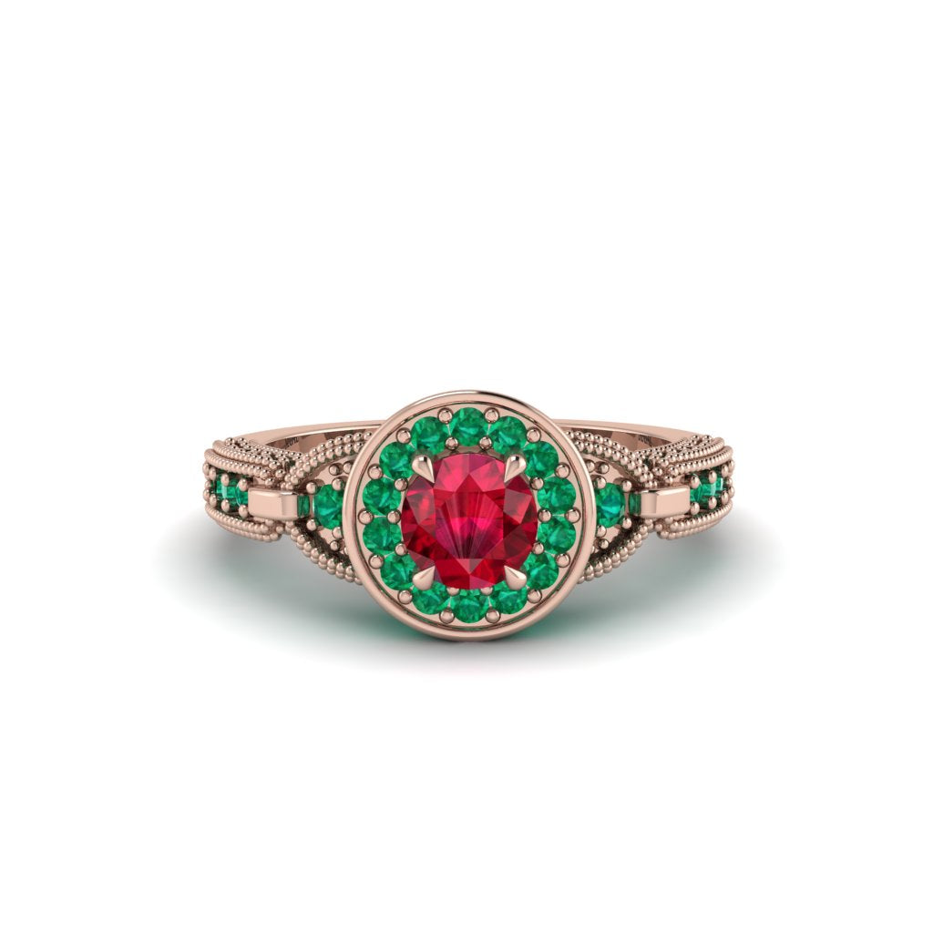 Ruby Double Halo Handmade Engagement Ring - Gracelyn No. 26