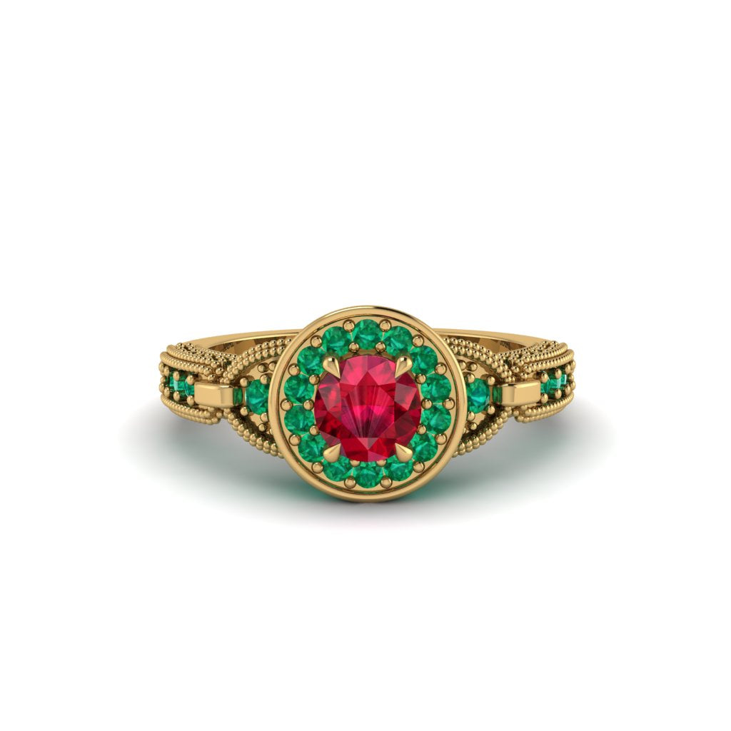 Ruby Double Halo Handmade Engagement Ring - Gracelyn No. 25