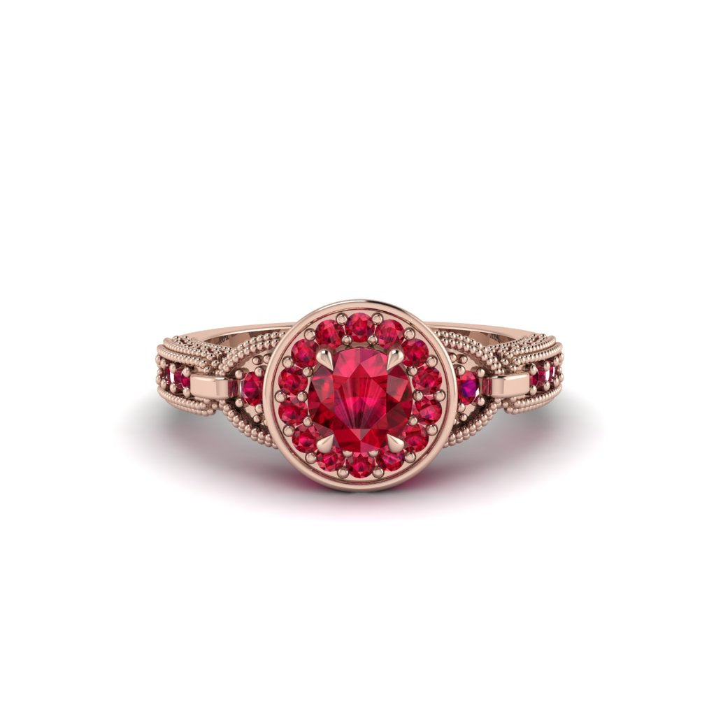 Ruby Double Halo Handmade Engagement Ring - Gracelyn No. 56