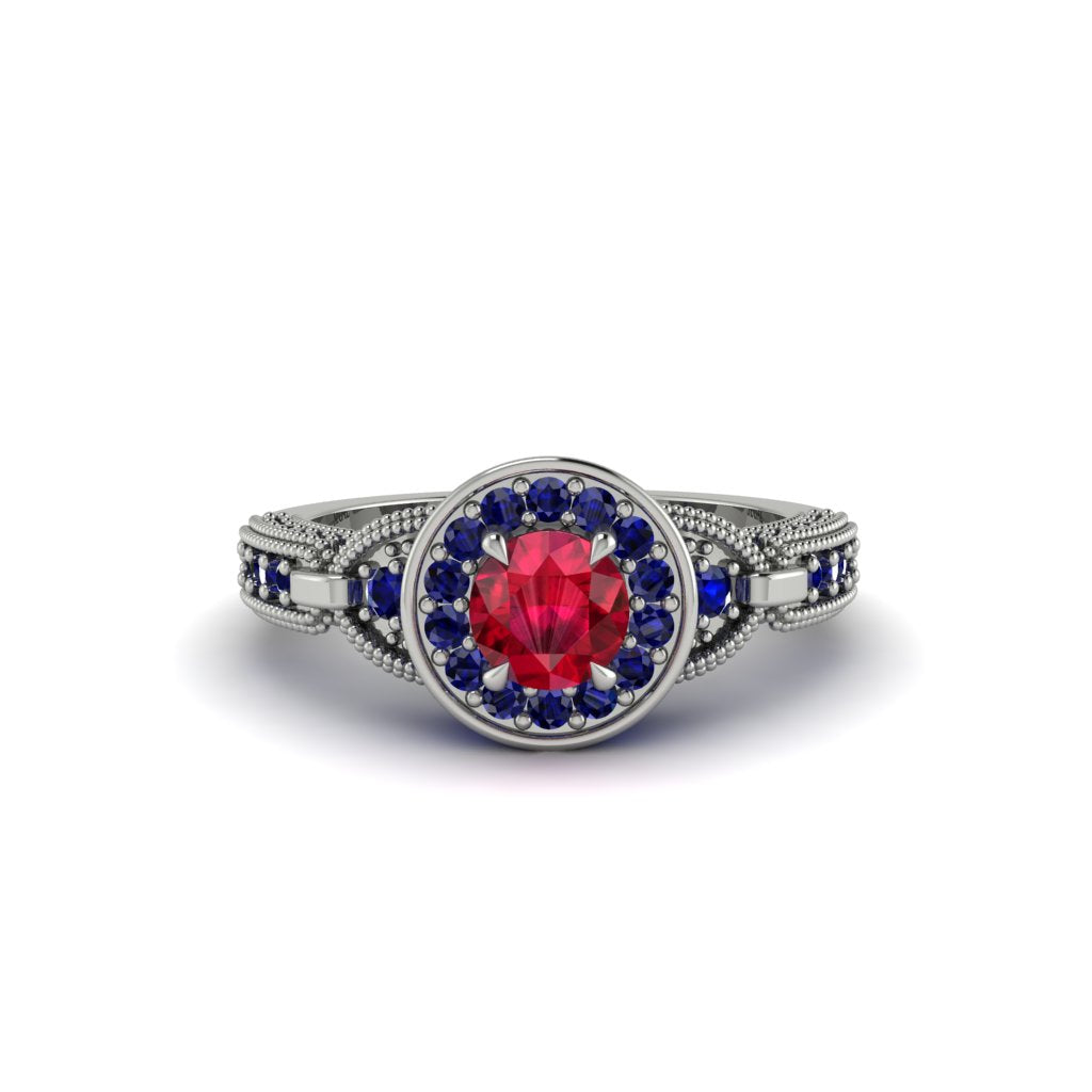 Ruby Double Halo Handmade Engagement Ring - Gracelyn No. 72