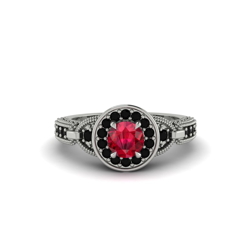 Ruby Double Halo Handmade Engagement Ring - Gracelyn No. 42