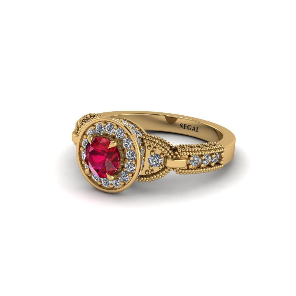 Ruby Double Halo Handmade Engagement Ring - Gracelyn No. 10