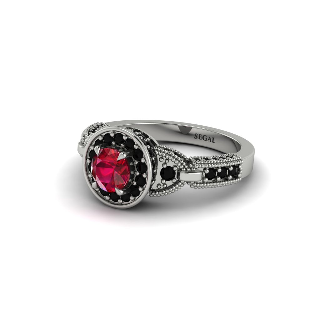 Ruby Double Halo Handmade Engagement Ring - Gracelyn No. 42