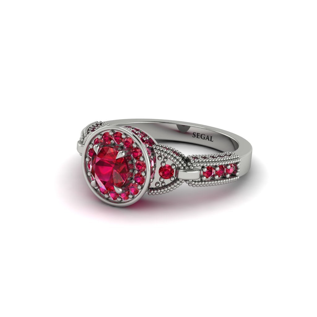Ruby Double Halo Handmade Engagement Ring - Gracelyn No. 57