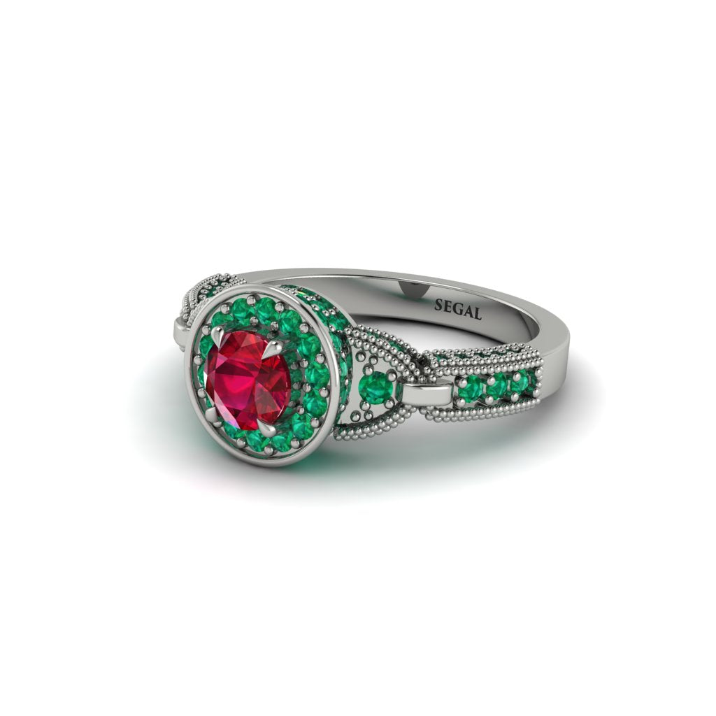 Ruby Double Halo Handmade Engagement Ring - Gracelyn No. 27