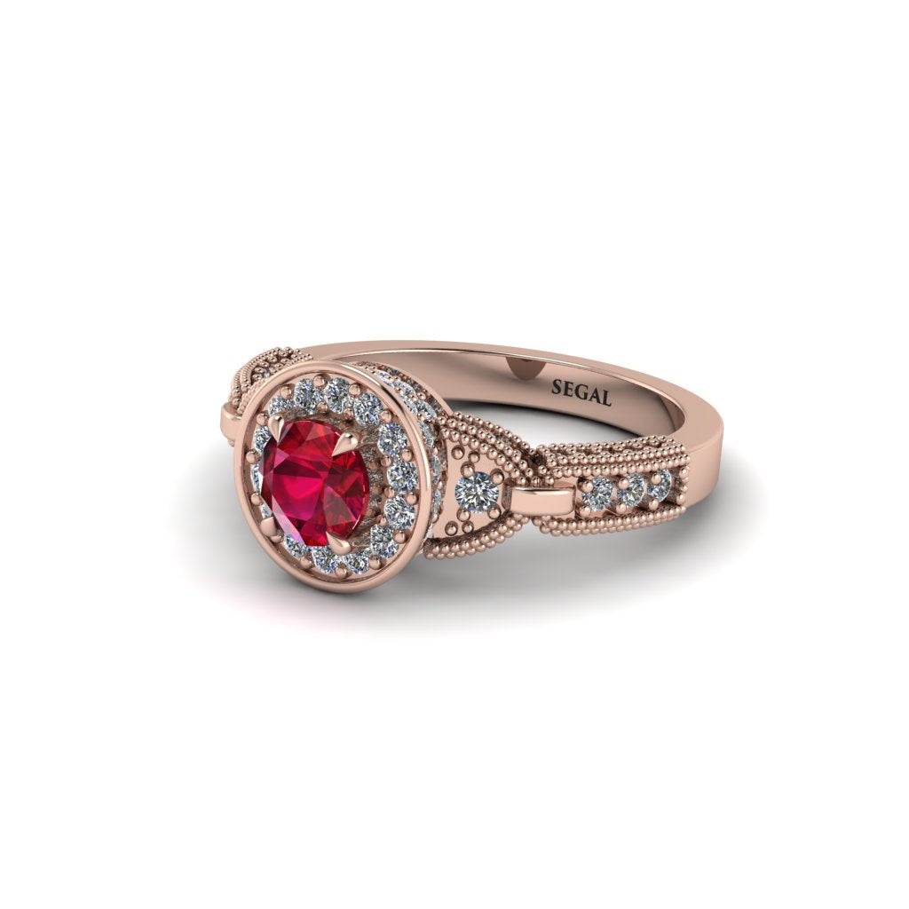 Ruby Double Halo Handmade Engagement Ring - Gracelyn No. 11