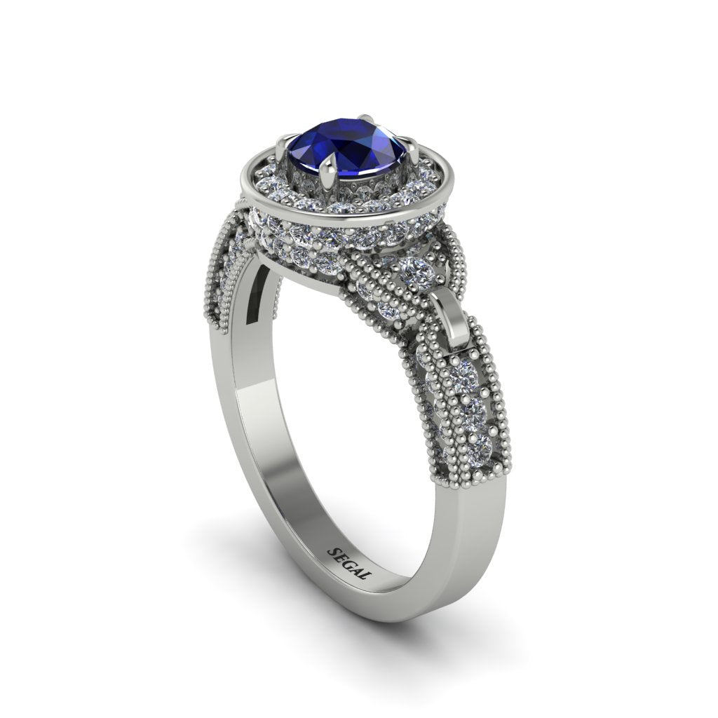 Sapphire Double Halo Handmade Engagement Ring - Gracelyn No. 15