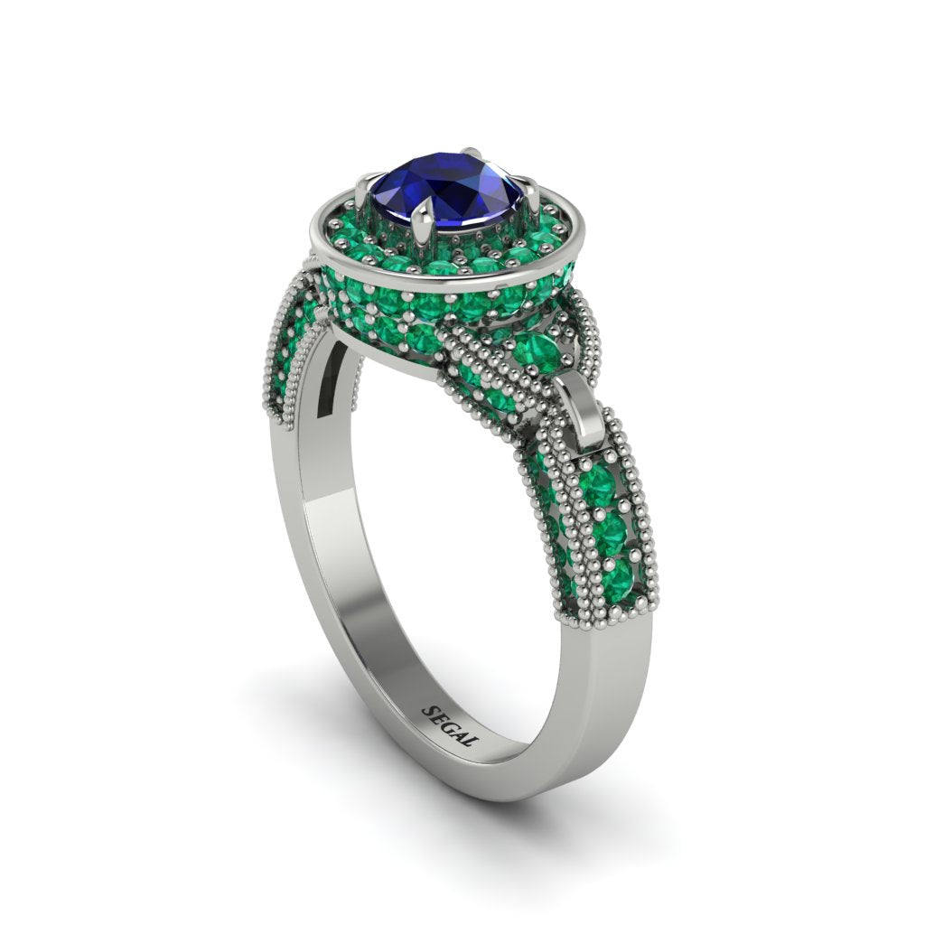 Sapphire Double Halo Handmade Engagement Ring - Gracelyn No. 30