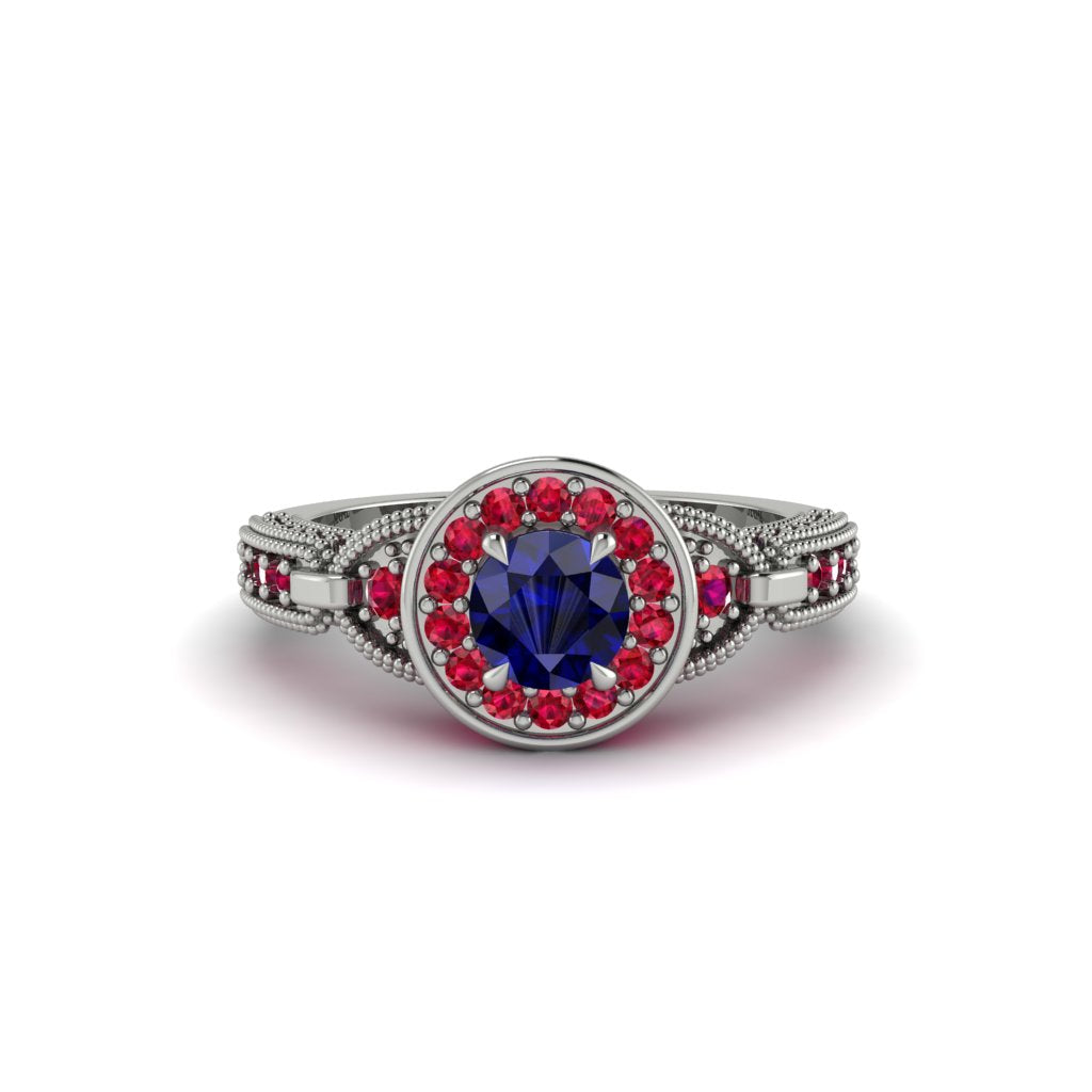 Sapphire Double Halo Handmade Engagement Ring - Gracelyn No. 60