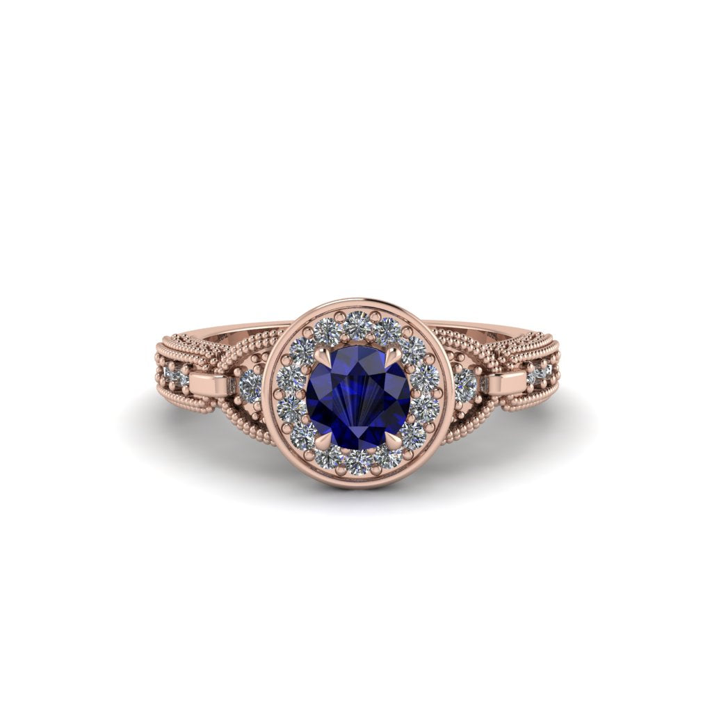 Sapphire Double Halo Handmade Engagement Ring - Gracelyn No. 14