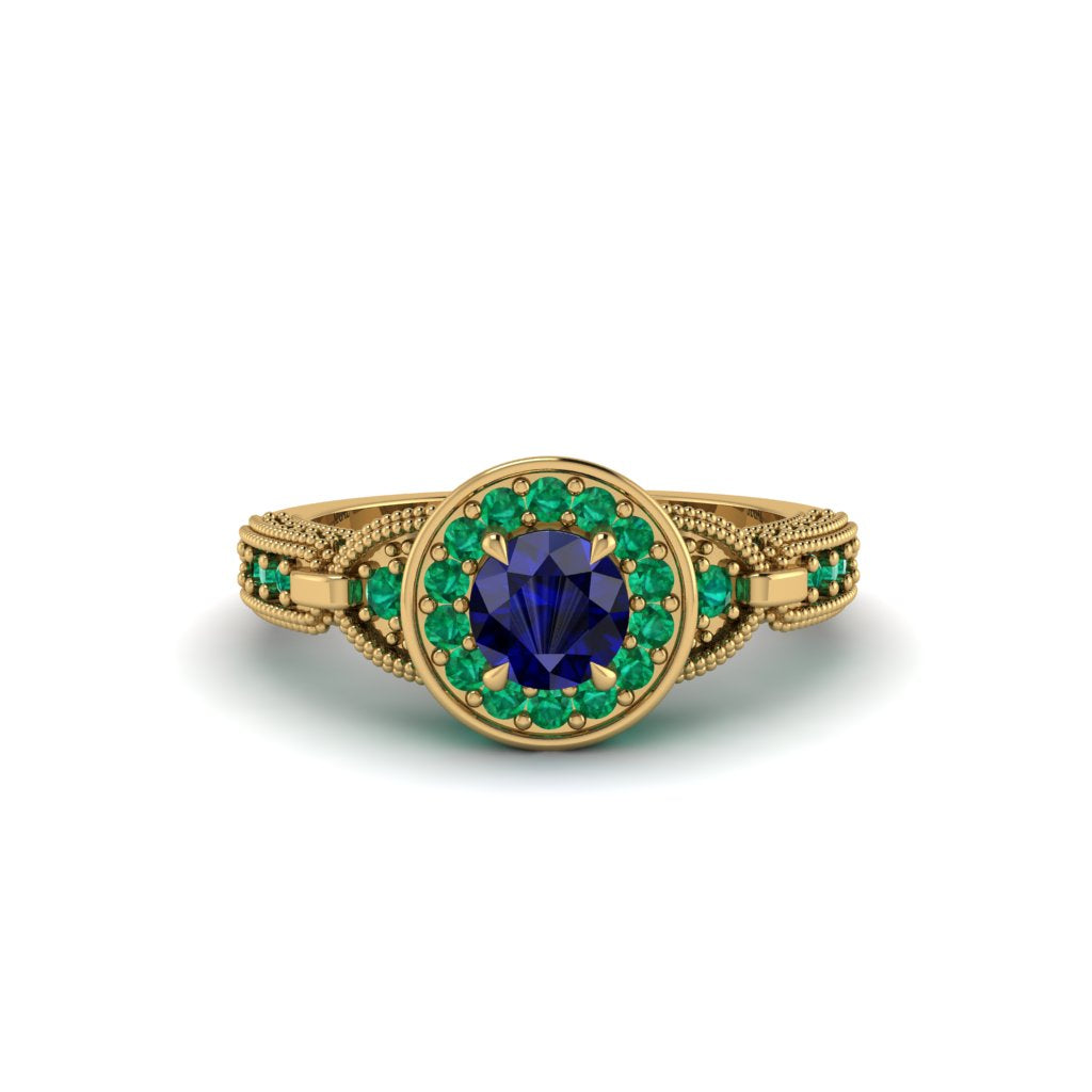 Sapphire Double Halo Handmade Engagement Ring - Gracelyn No. 28