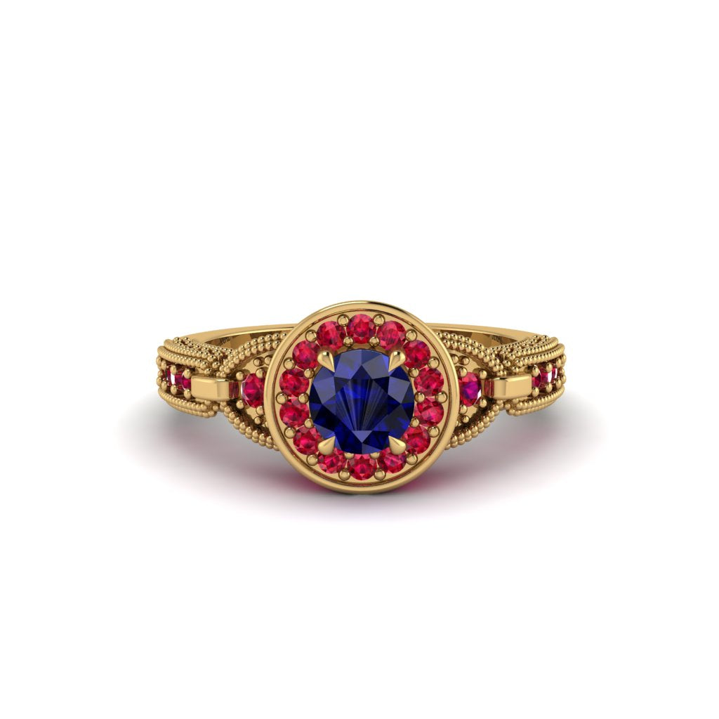 Sapphire Double Halo Handmade Engagement Ring - Gracelyn No. 58