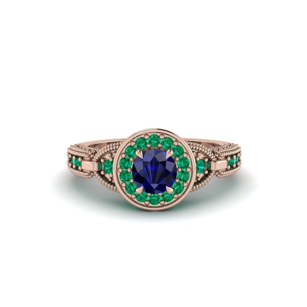 Sapphire Double Halo Handmade Engagement Ring - Gracelyn No. 29