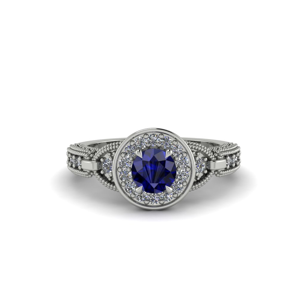 Sapphire Double Halo Handmade Engagement Ring - Gracelyn No. 15