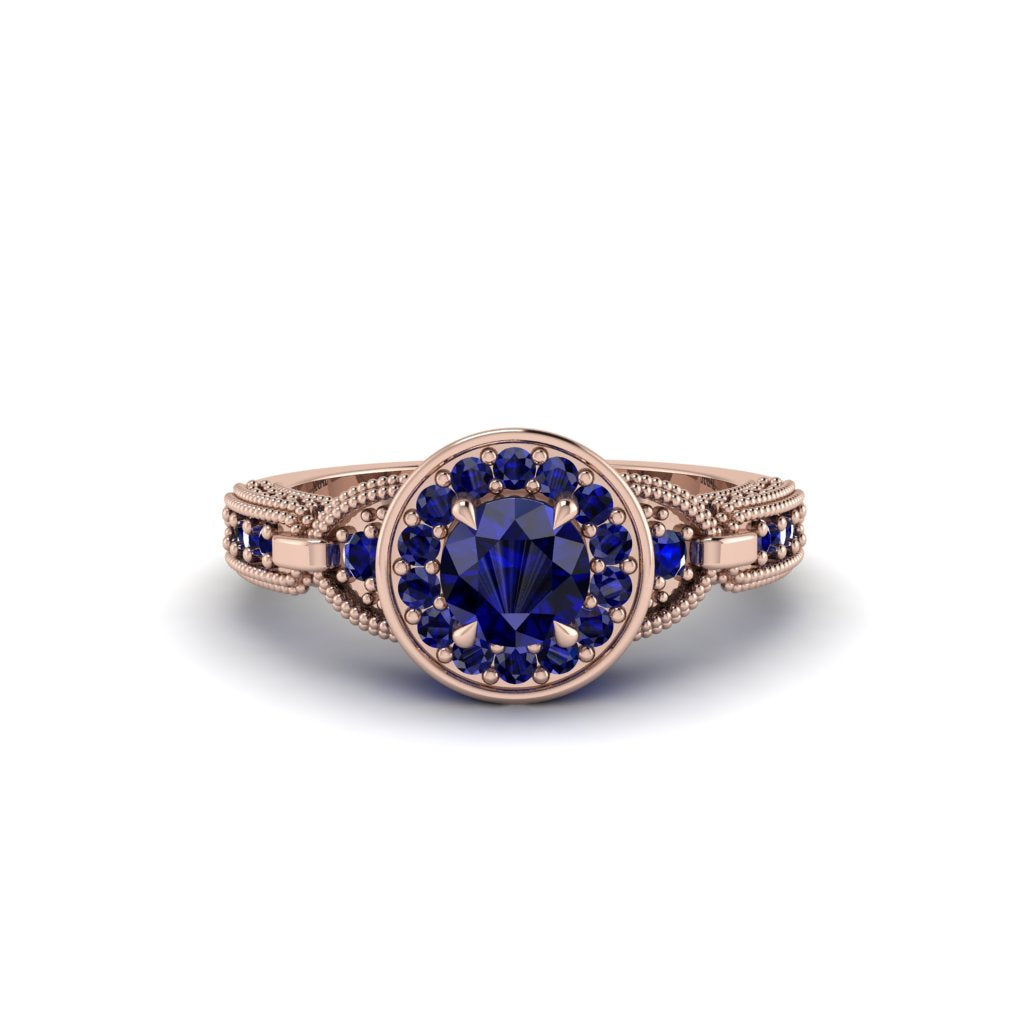 Sapphire Double Halo Handmade Engagement Ring - Gracelyn No. 74