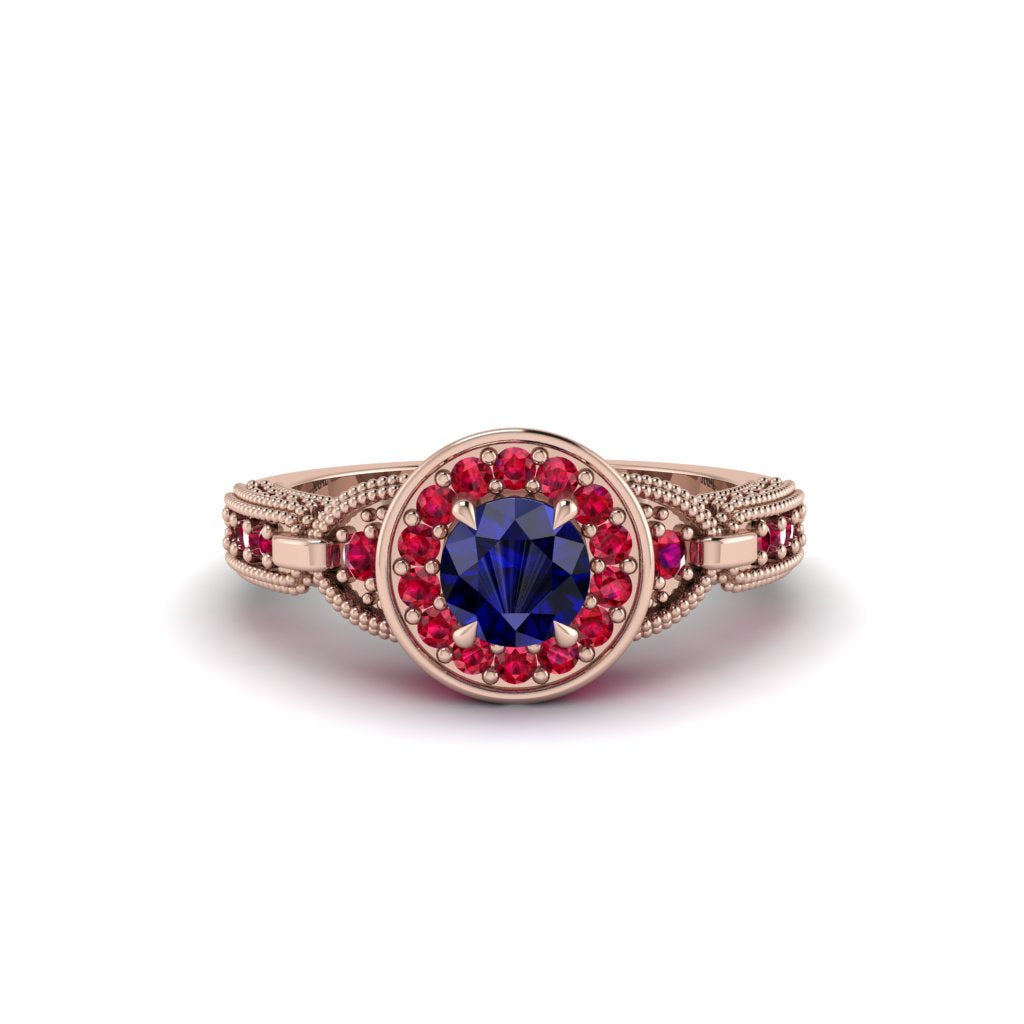 Sapphire Double Halo Handmade Engagement Ring - Gracelyn No. 59