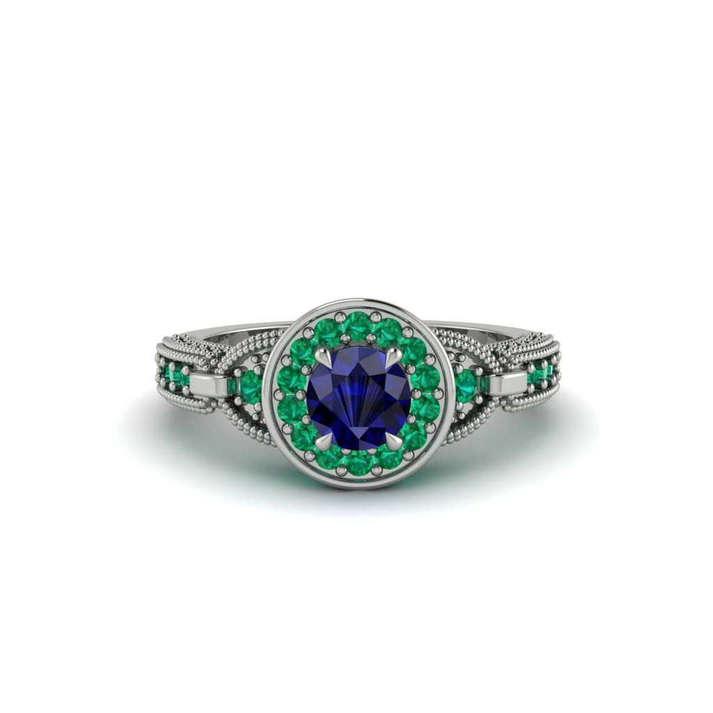Sapphire Double Halo Handmade Engagement Ring - Gracelyn No. 30