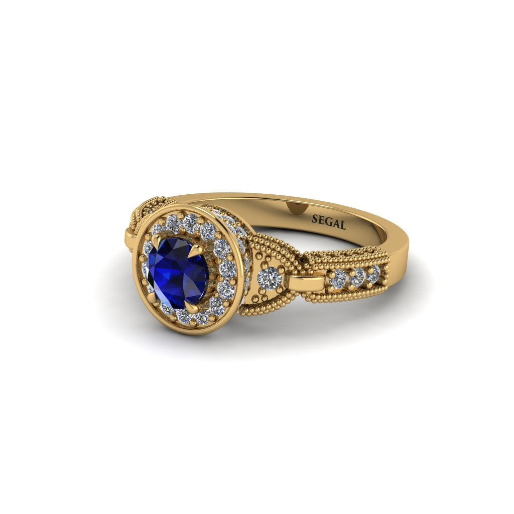 Sapphire Double Halo Handmade Engagement Ring - Gracelyn No. 13