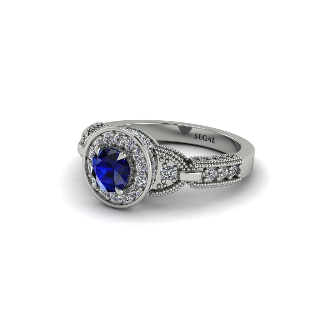 Sapphire Double Halo Handmade Engagement Ring - Gracelyn No. 15
