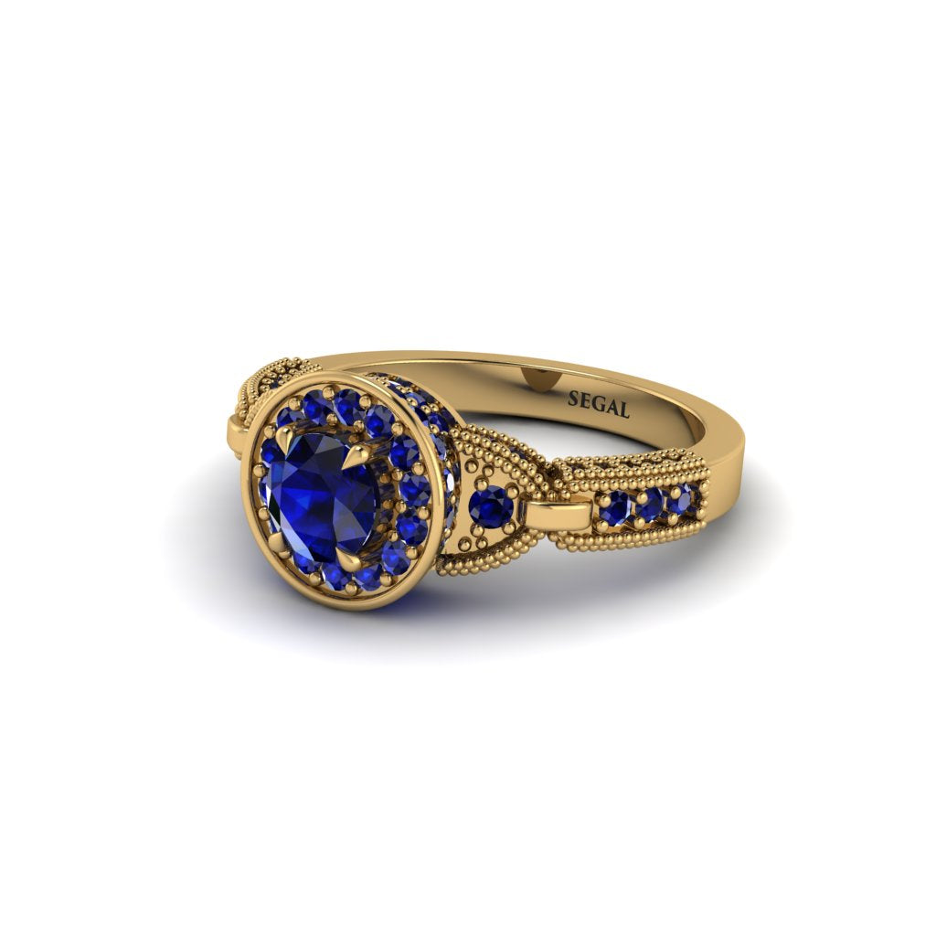 Sapphire Double Halo Handmade Engagement Ring - Gracelyn No. 73