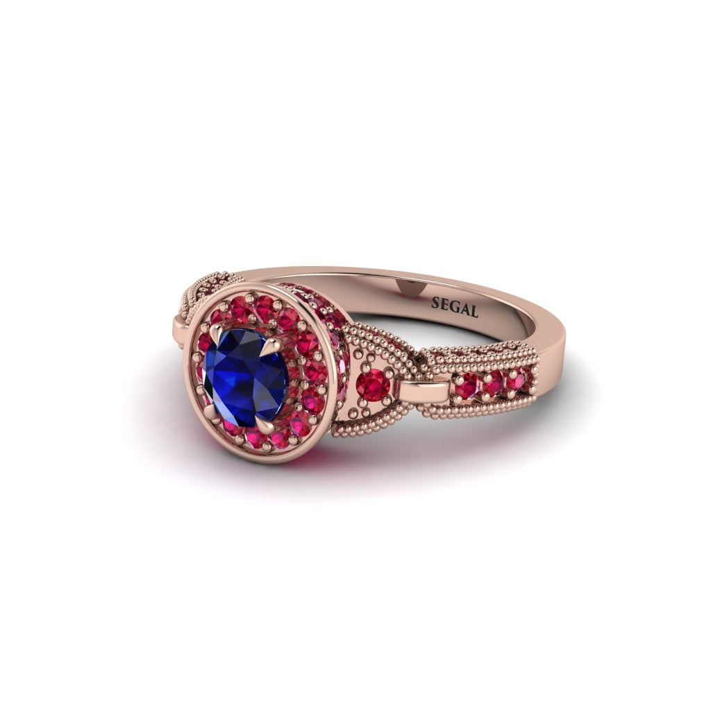 Sapphire Double Halo Handmade Engagement Ring - Gracelyn No. 59