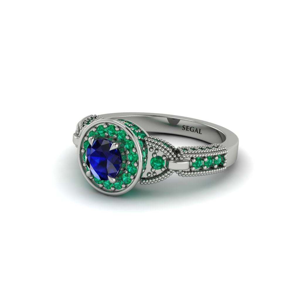 Sapphire Double Halo Handmade Engagement Ring - Gracelyn No. 30