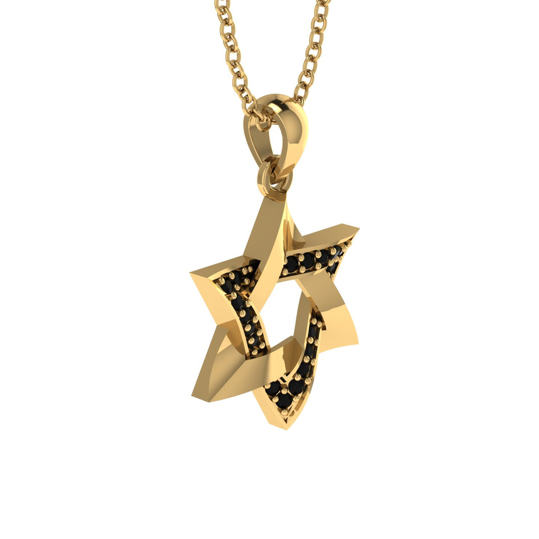 Jewish Symbol Gold Black Diamond Necklace - David Star - Amos No. 7