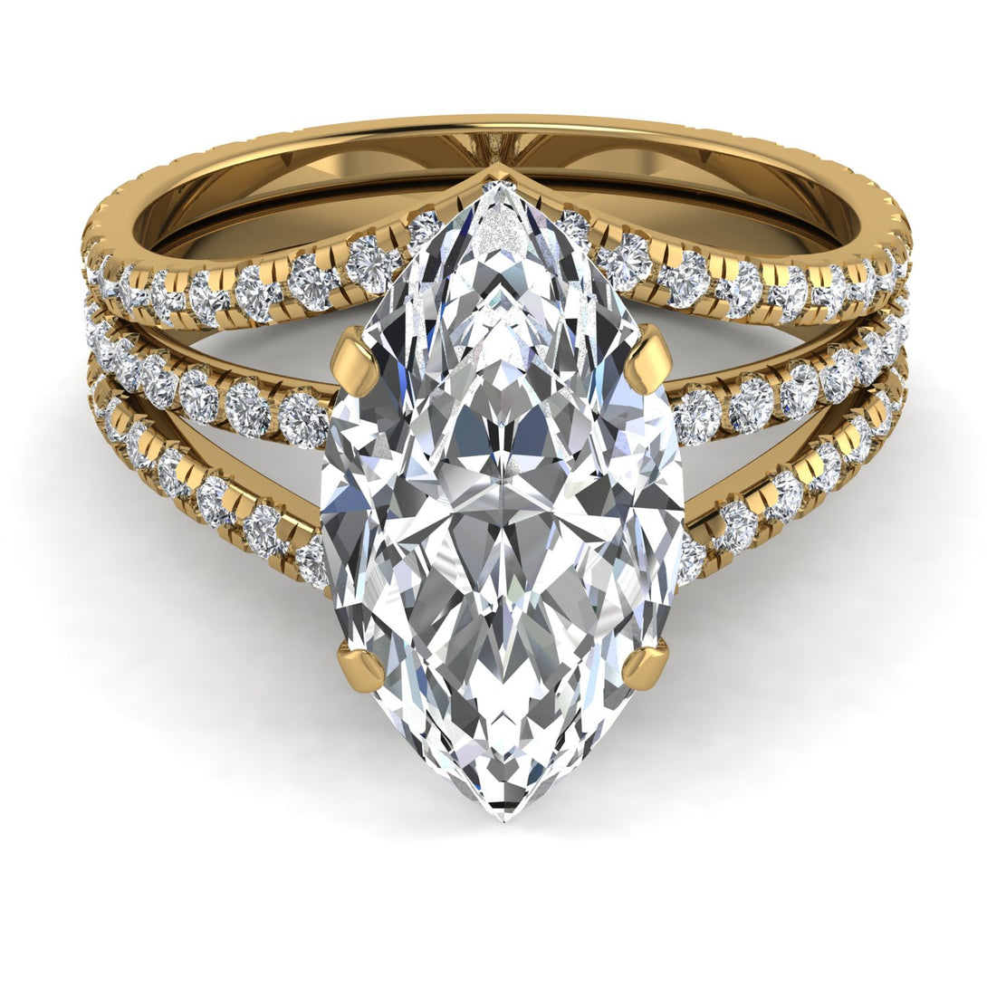 V Shape Hidden Halo Marquise diamond Bridal Set - Journey No. 1000