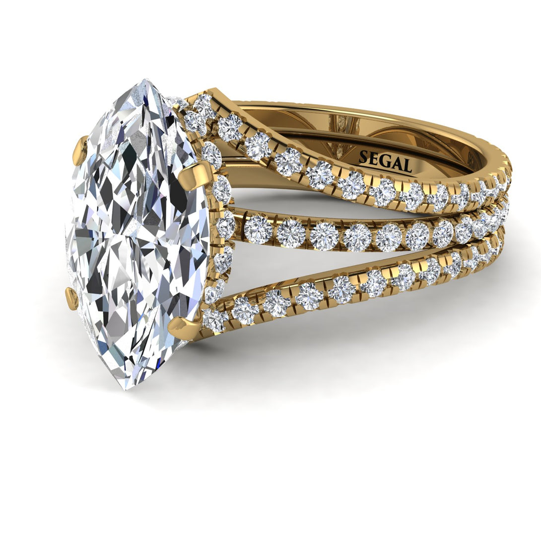 V Shape Hidden Halo Marquise diamond Bridal Set - Journey No. 1000