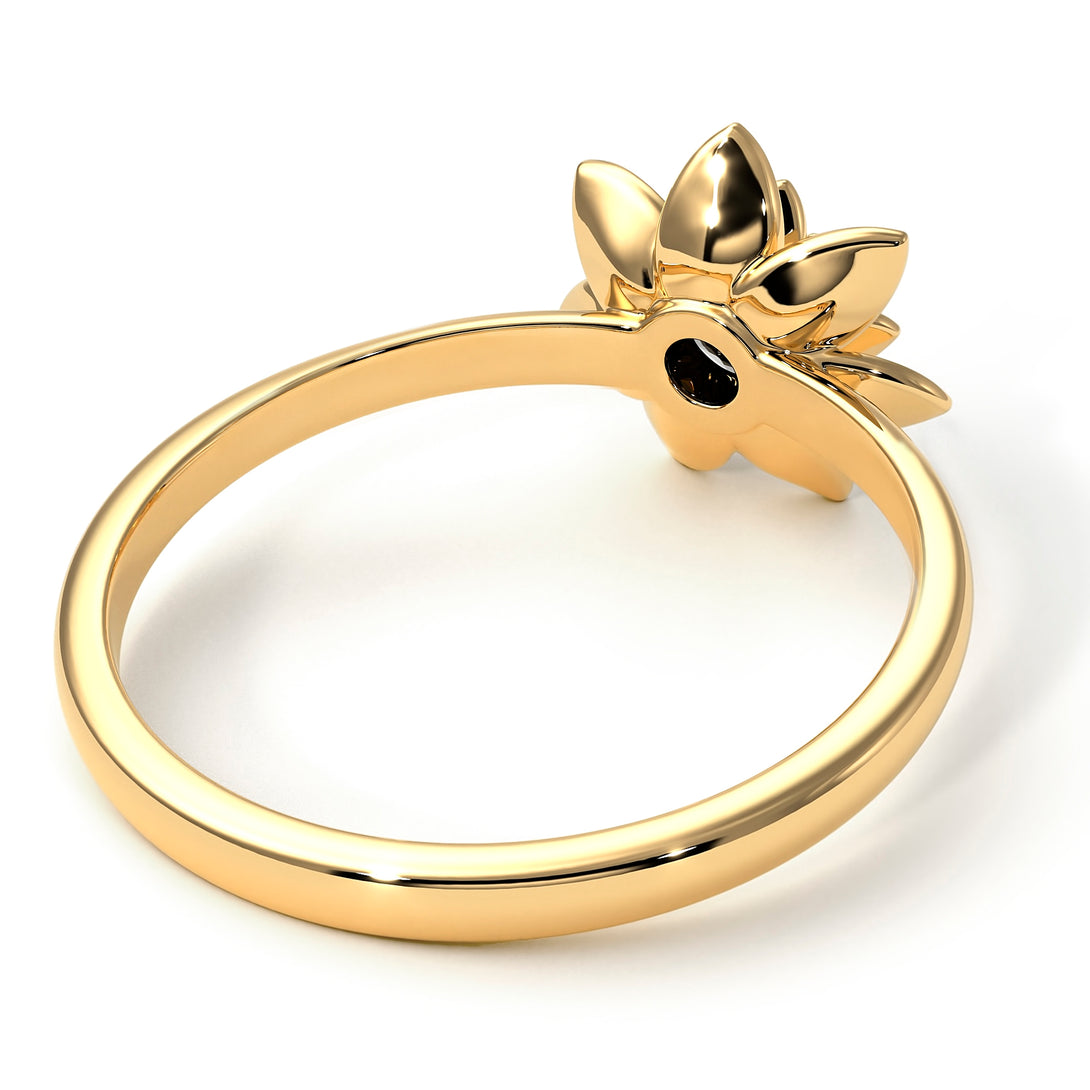 Lotus Flower Solitaire Black Diamond Ring - Lotus no. 7