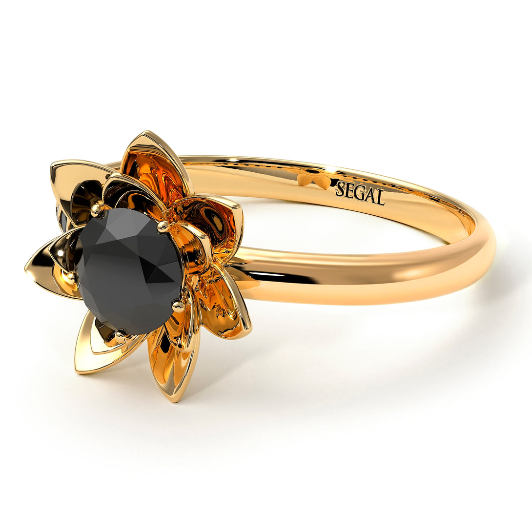 Lotus Flower Solitaire Black Diamond Ring - Lotus no. 7