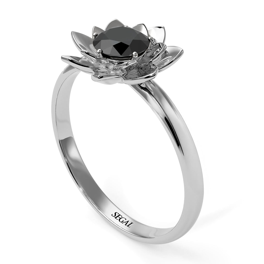 Lotus Flower Solitaire Black Diamond Ring - Lotus no. 9