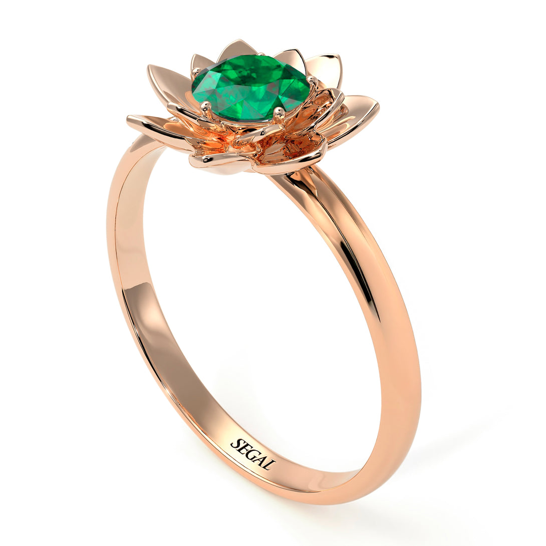 Lotus Flower Solitaire Emerald Ring - Lotus no. 5