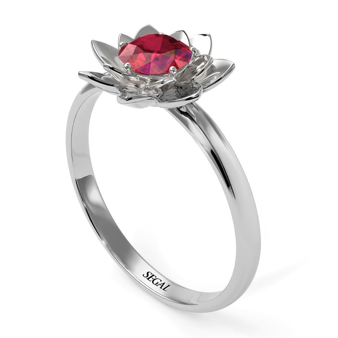 Lotus Flower Solitaire Ruby Ring - Lotus no. 12