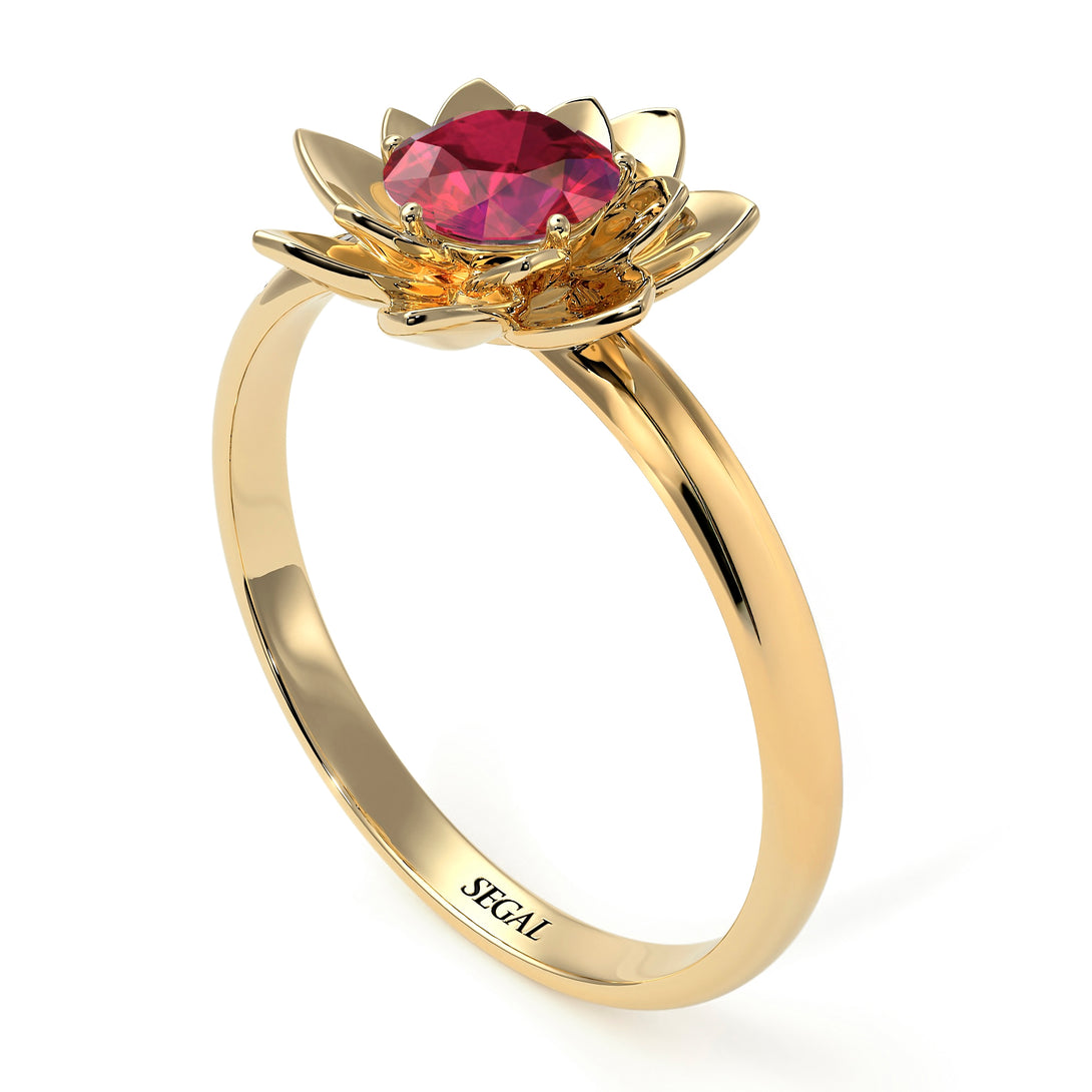 Lotus Flower Solitaire Ruby Ring - Lotus no. 10