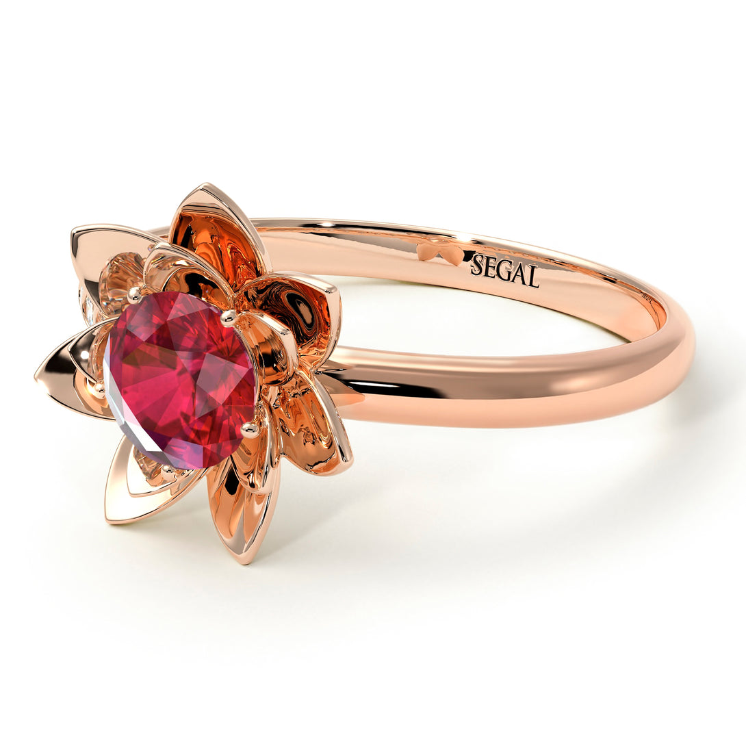 Lotus Flower Solitaire Ruby Ring - Lotus no. 11