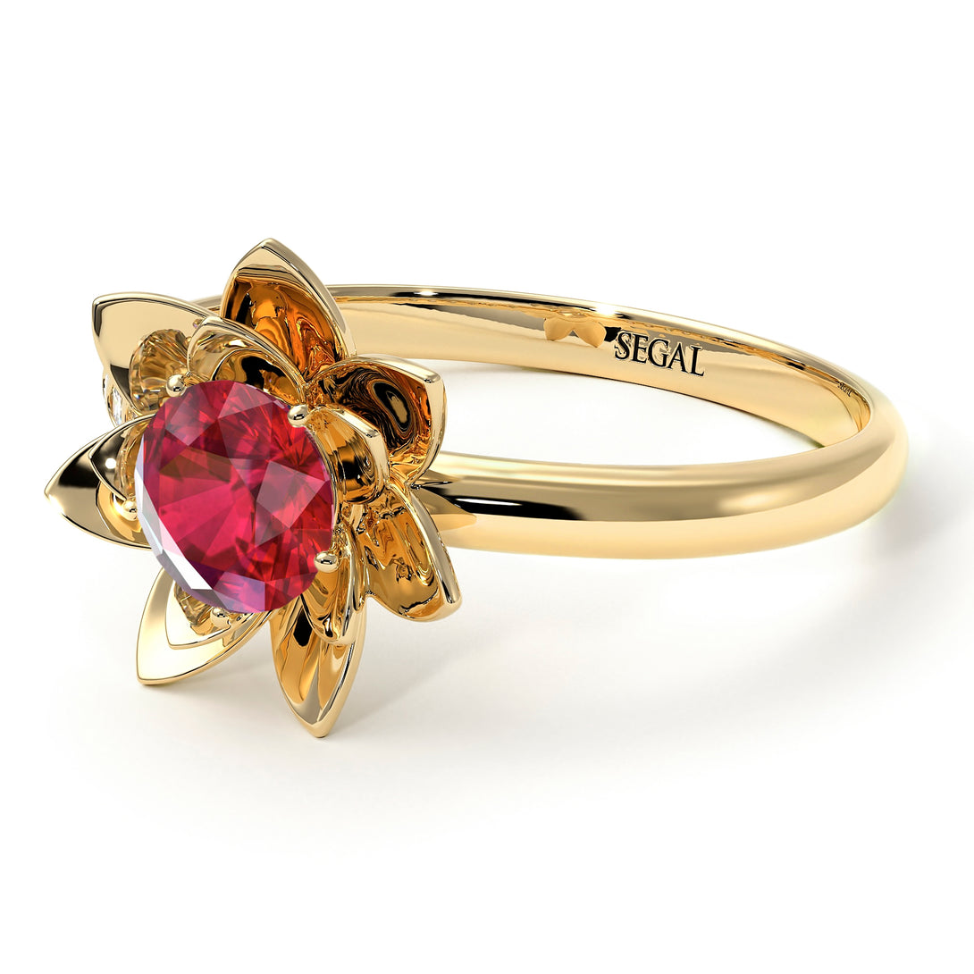 Lotus Flower Solitaire Ruby Ring - Lotus no. 10