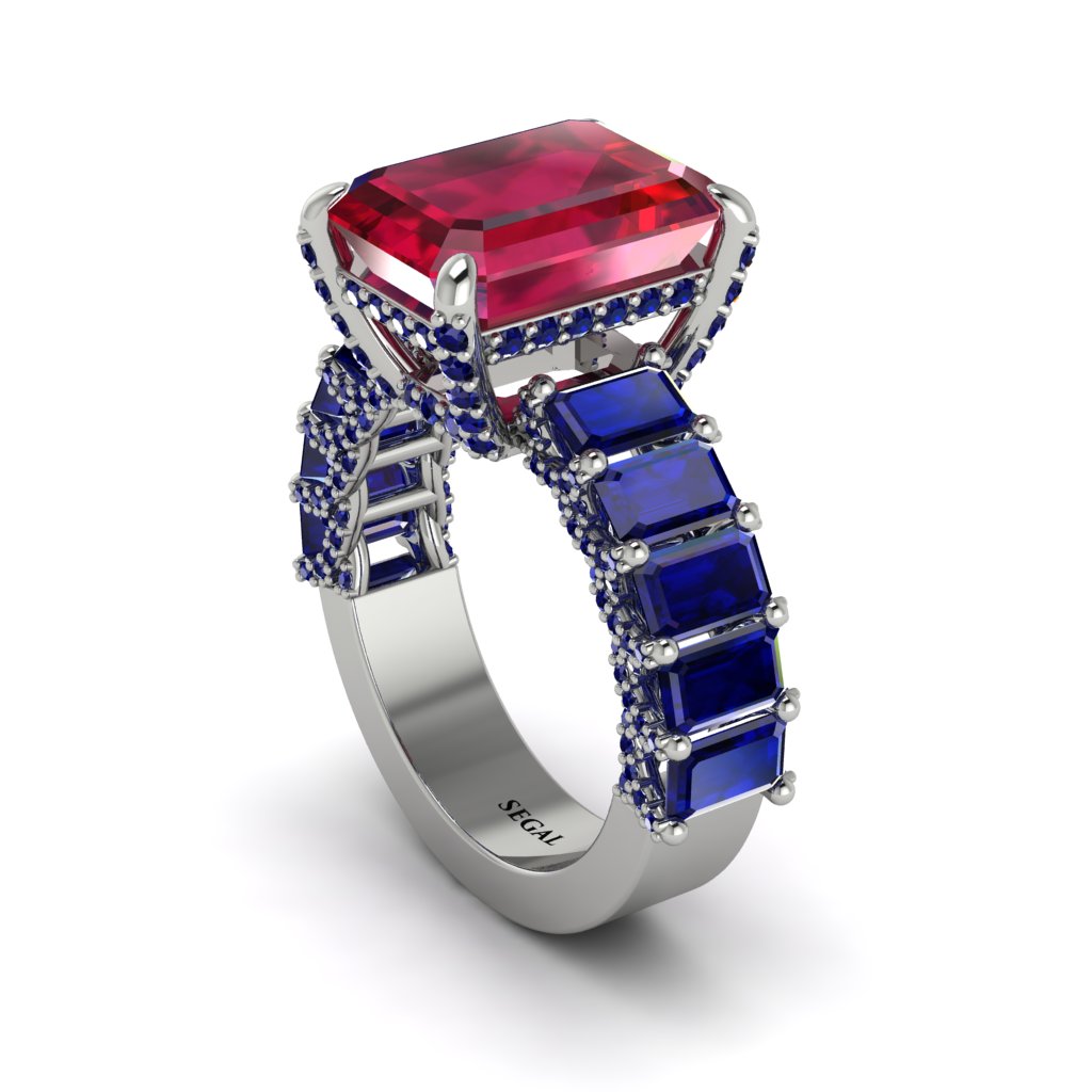 Luxury Emerald Cut Ruby Engagement Ring - Nadia No. 72