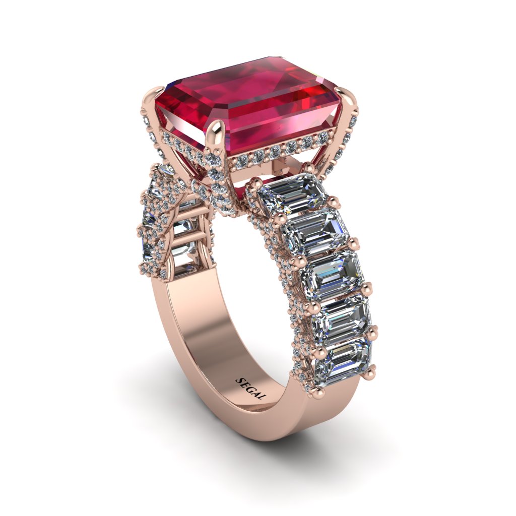 Luxury Emerald Cut Ruby Engagement Ring - Nadia No. 11
