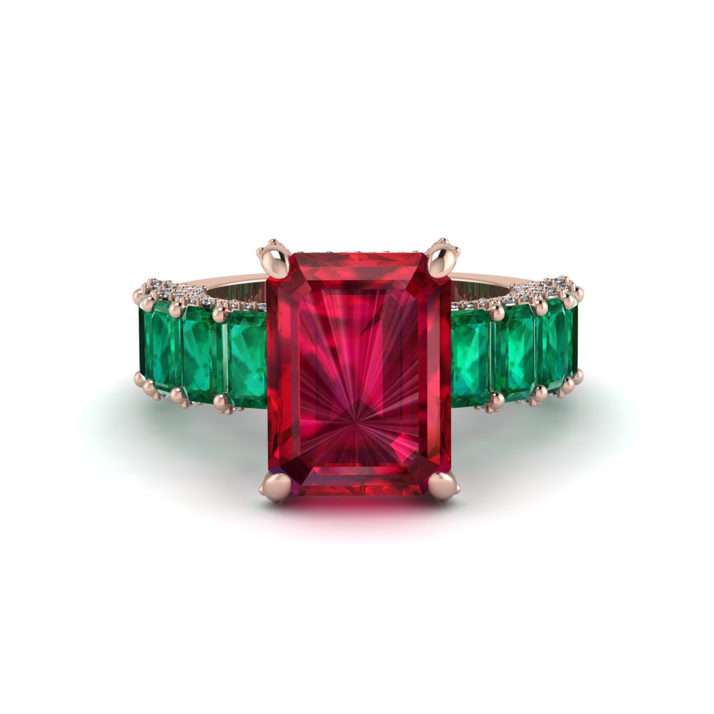 Luxury Emerald Cut Ruby Engagement Ring - Nadia No. 26