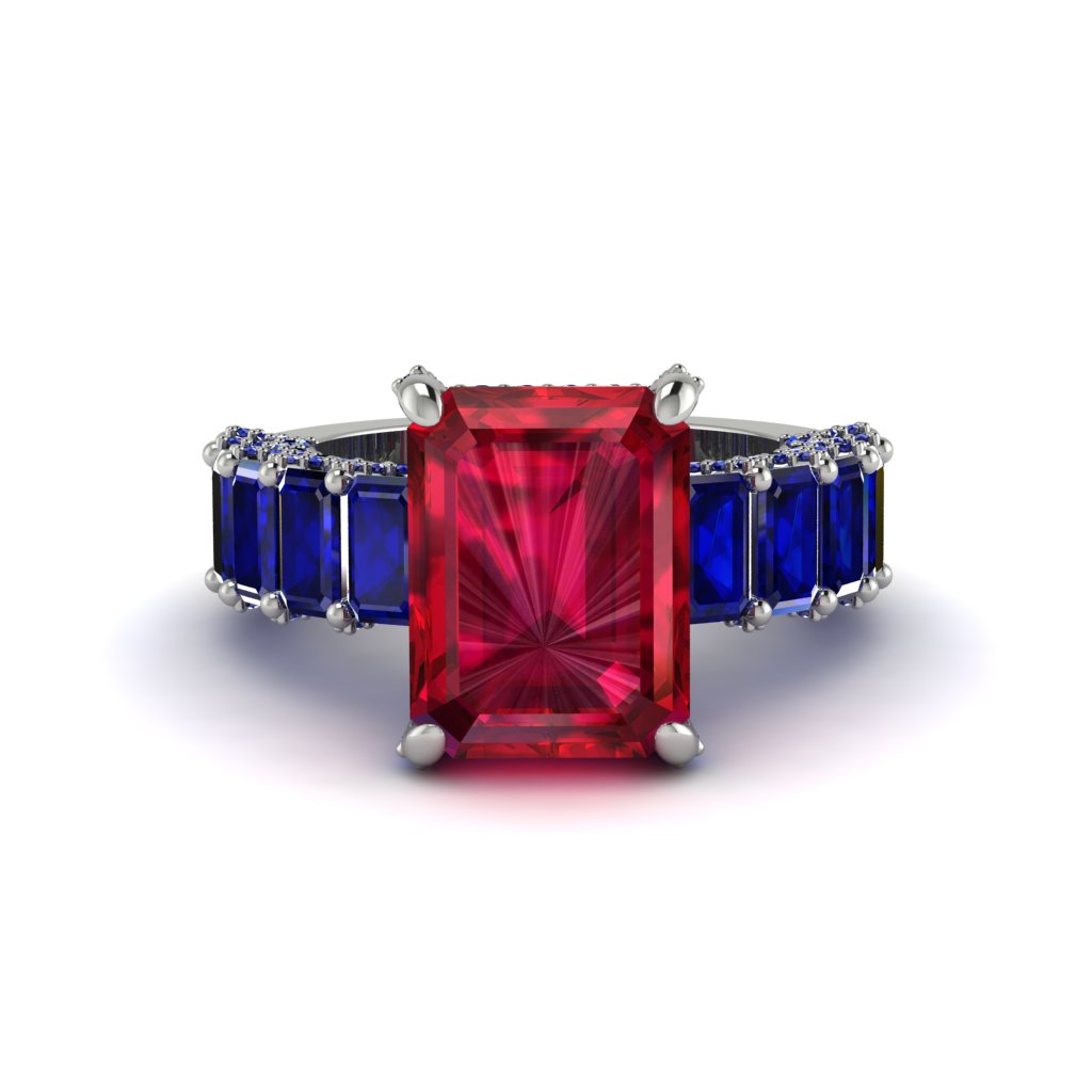 Luxury Emerald Cut Ruby Engagement Ring - Nadia No. 72