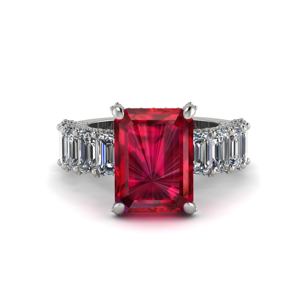 Luxury Emerald Cut Ruby Engagement Ring - Nadia No. 12