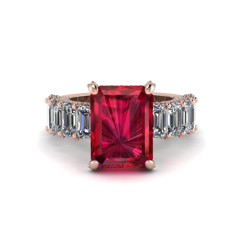 Luxury Emerald Cut Ruby Engagement Ring - Nadia No. 11