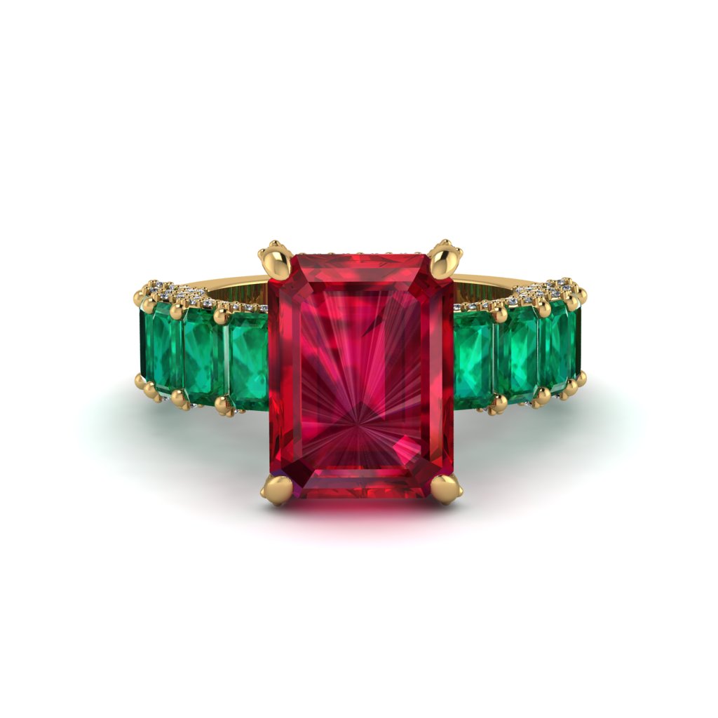 Luxury Emerald Cut Ruby Engagement Ring - Nadia No. 25