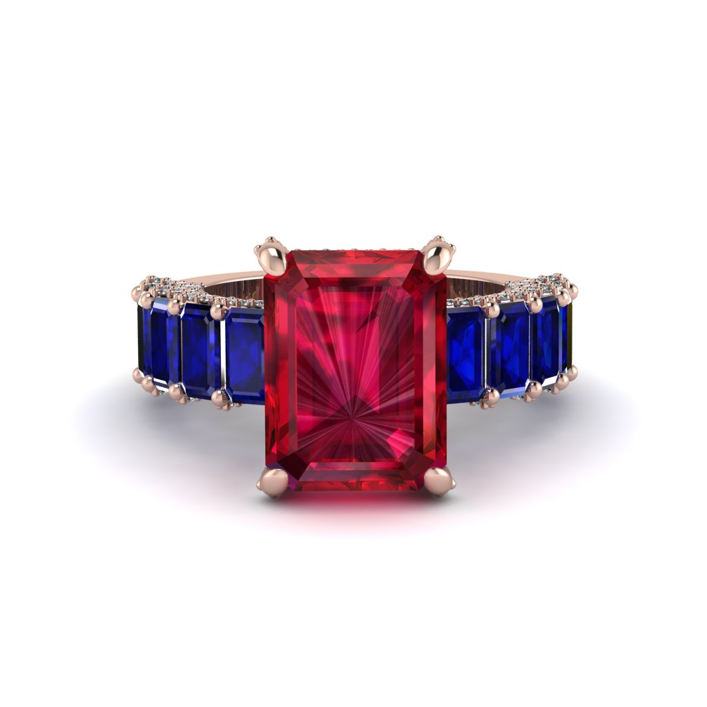 Luxury Emerald Cut Ruby Engagement Ring - Nadia No. 71