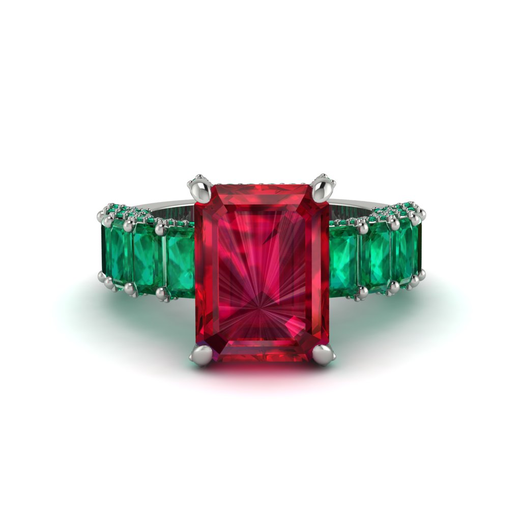 Luxury Emerald Cut Ruby Engagement Ring - Nadia No. 27
