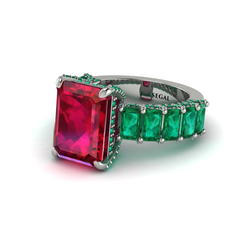 Luxury Emerald Cut Ruby Engagement Ring - Nadia No. 27